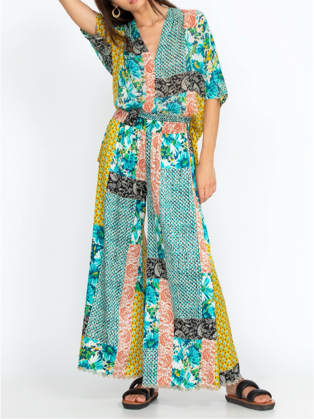 Nwt Johnny Was Paisley Rachel Patchwork Wide-Leg Pant